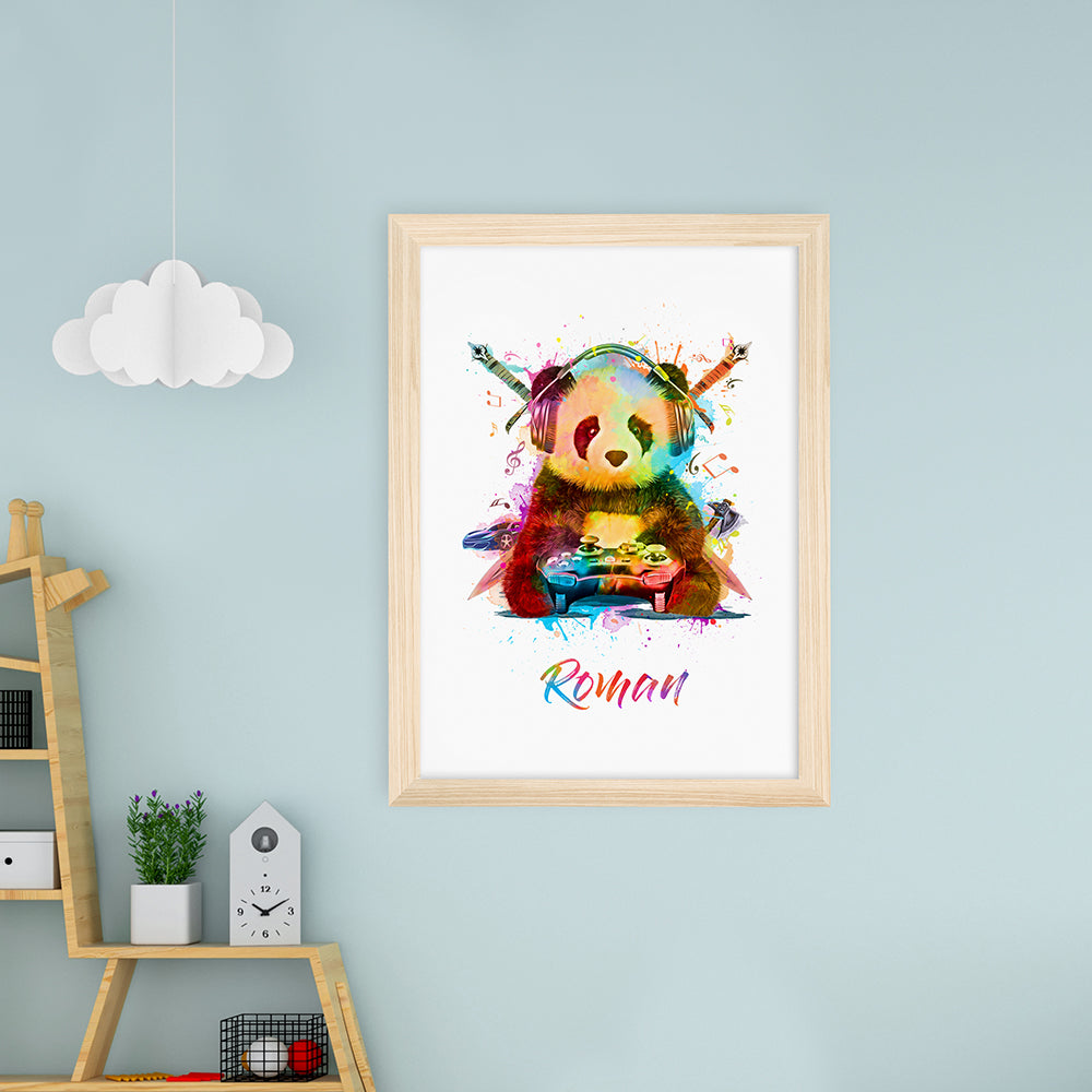 Personalised Watercolour Panda Gaming Print