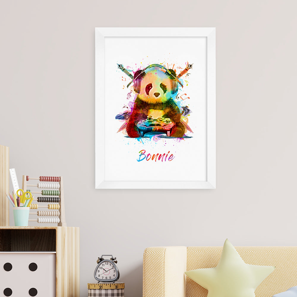 Personalised Watercolour Panda Gaming Print