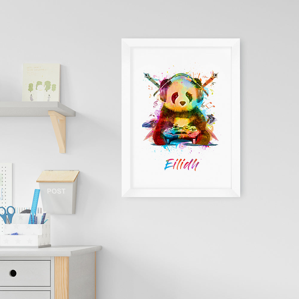Personalised Watercolour Panda Gaming Print