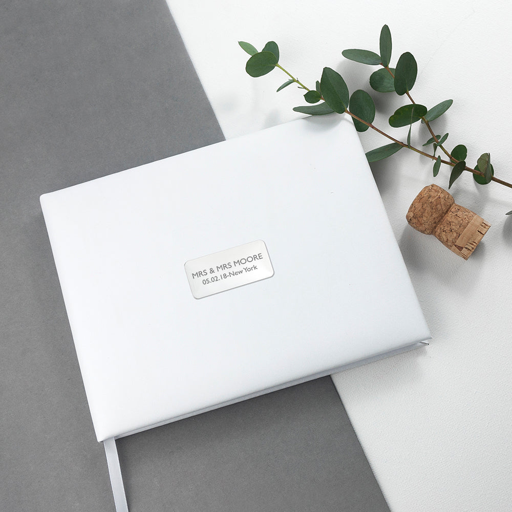 Personalised White Leather Wedding Guest Book
