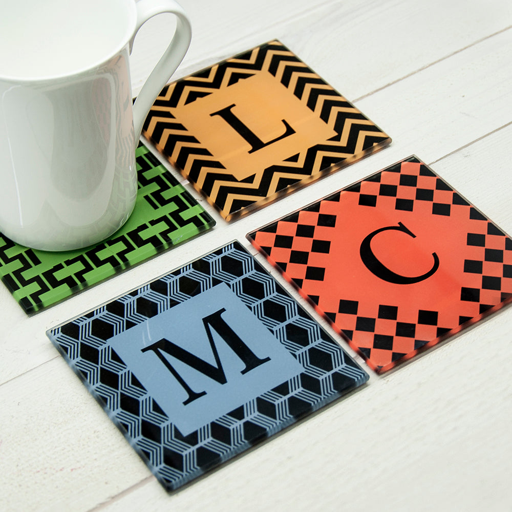Set of Four Glass Coasters - Art Deco Design