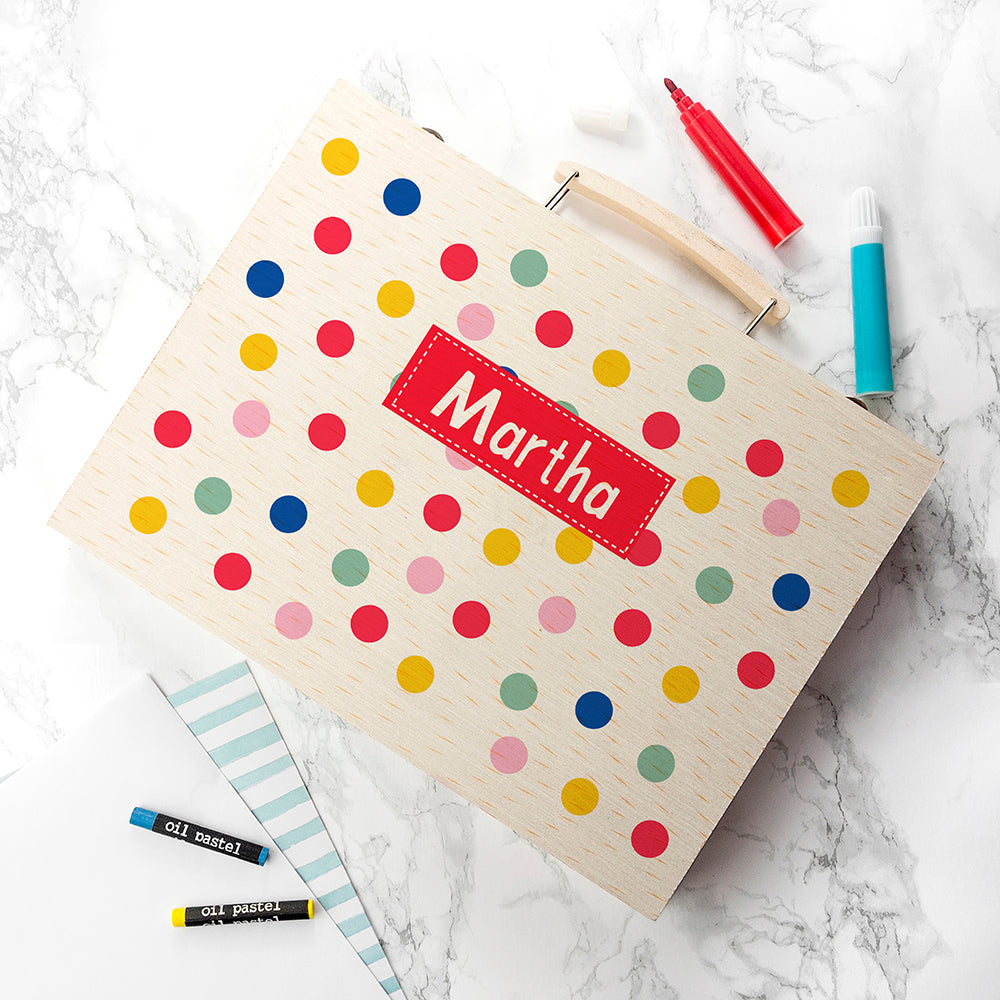 Personalised Kid's Polka Dot Colouring Set