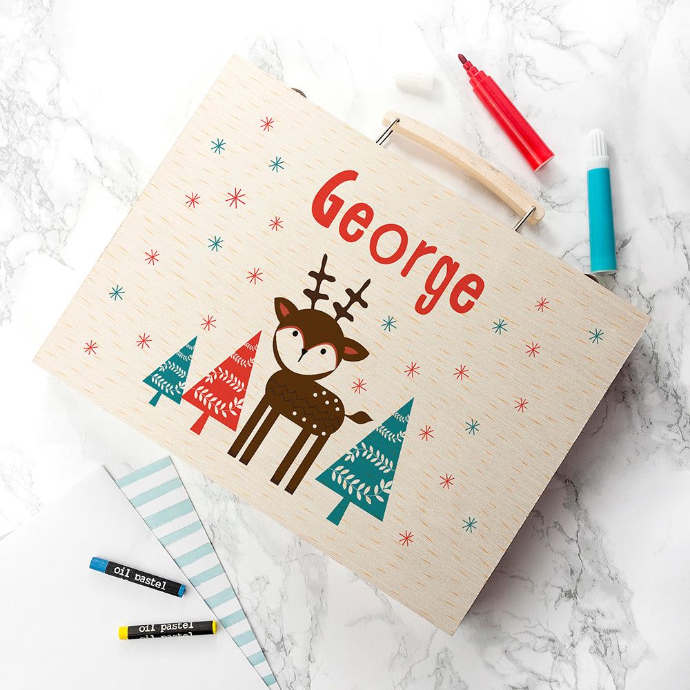 Personalised Kid's Reindeer Colouring Set