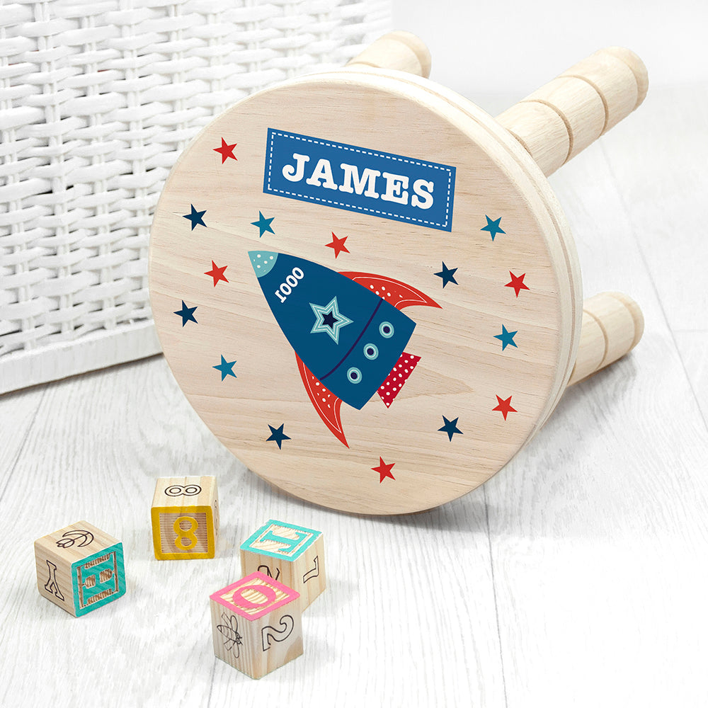 Personalised Kid's Rocket Wooden Stool