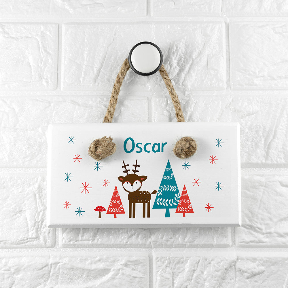 Personalised Kid's Reindeer White Door Sign