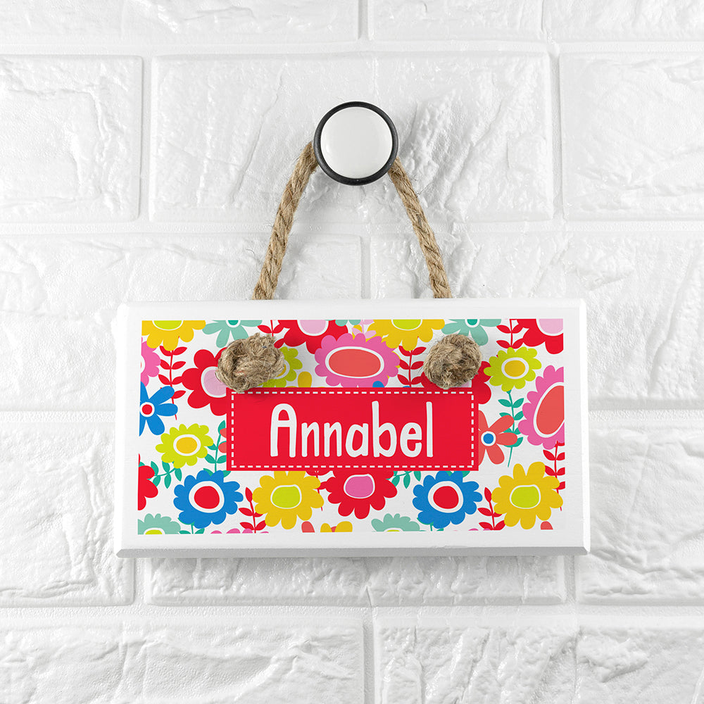 Personalised Kid's Floral White Door Sign
