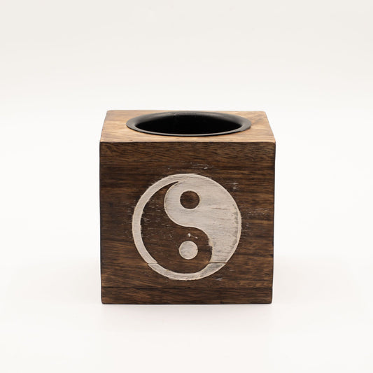 Square Mango Wood Oil Burner  - Yin Yang