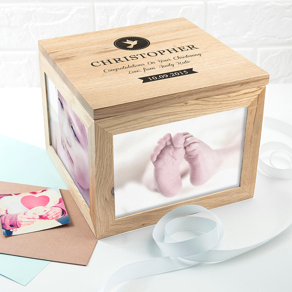 Christening Oak Photo Keepsake Box