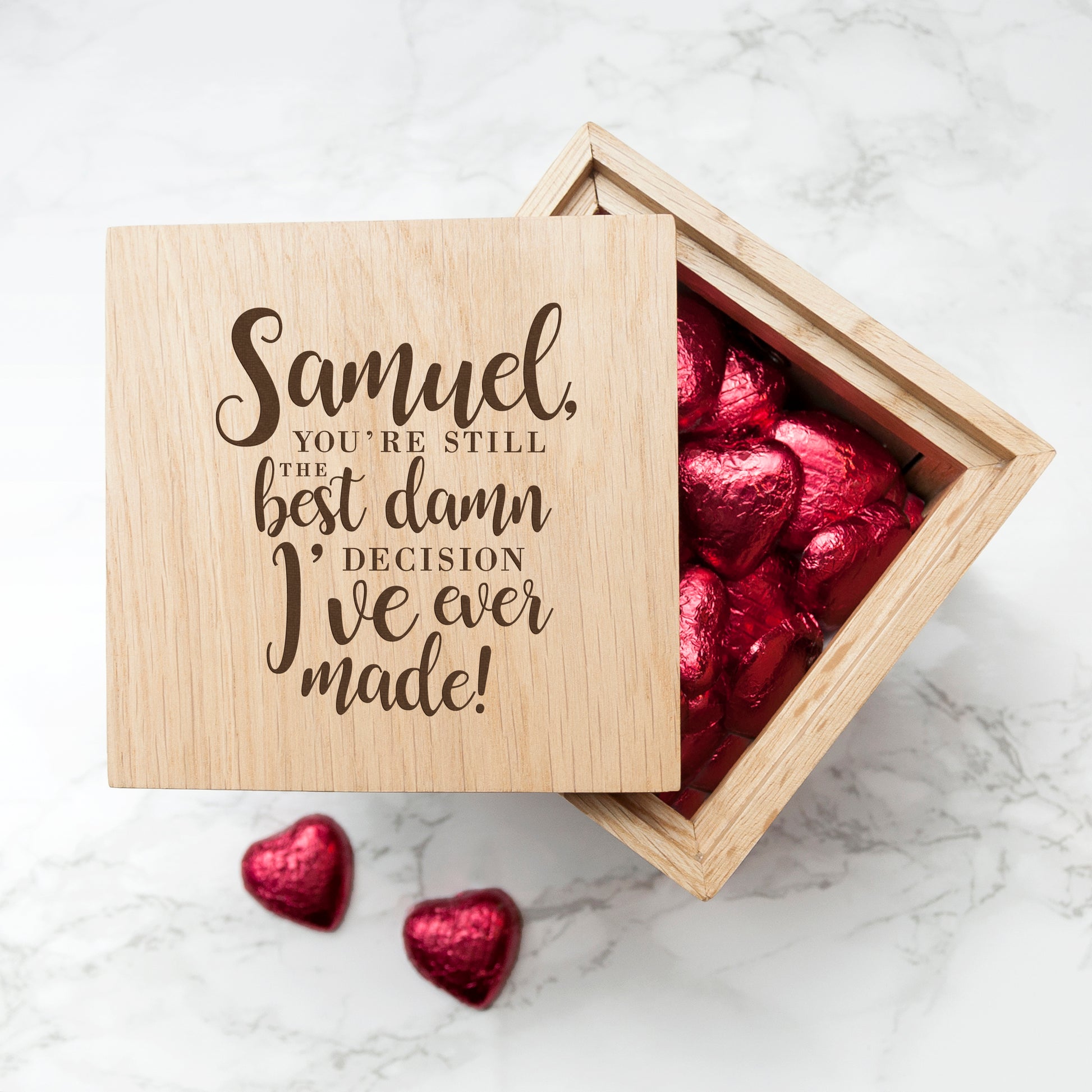 Personalised Valentine's Best Damn Decision Oak Photo Cube