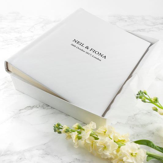 Engraved White Leather Photo Album