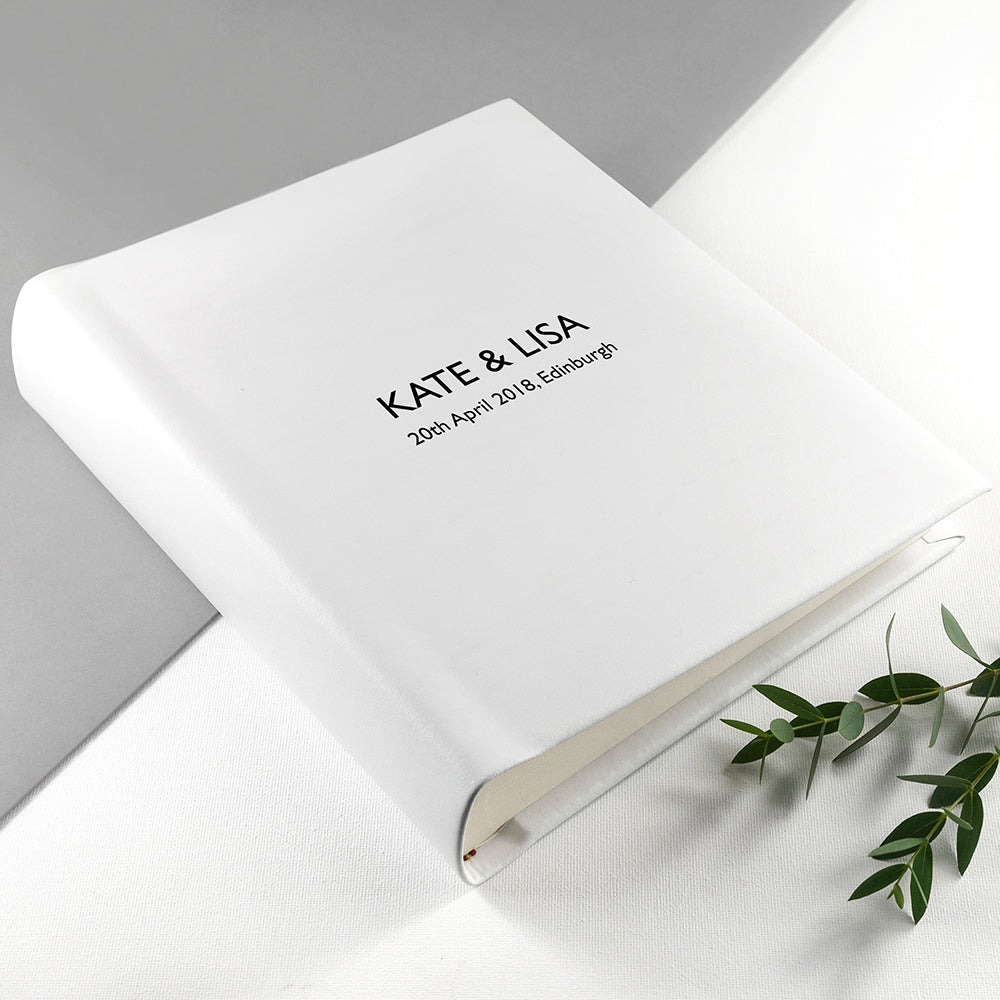 Engraved White Leather Photo Album