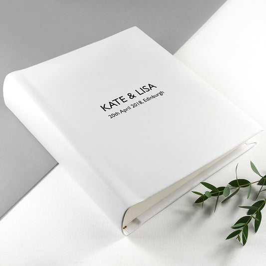 Engraved White Leather Photo Album