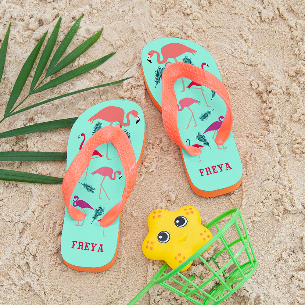 Fabulous Flamingos Child's Personalised Flop Flops 
