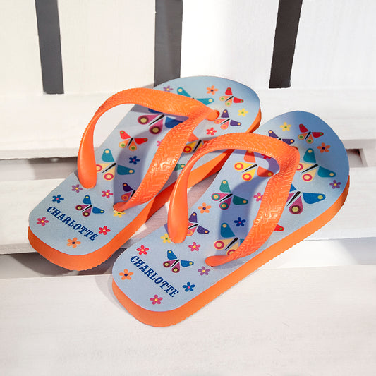Fluttering Butterfly Child's Personalised Flip Flops 