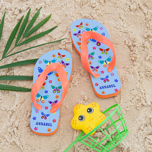 Fluttering Butterfly Child's Personalised Flip Flops 