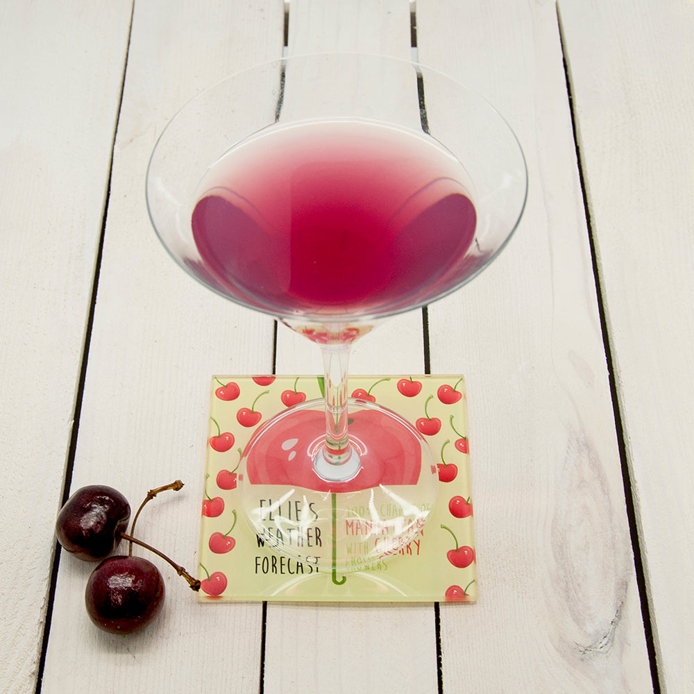 It's Raining Cocktails! Square Glass Coaster