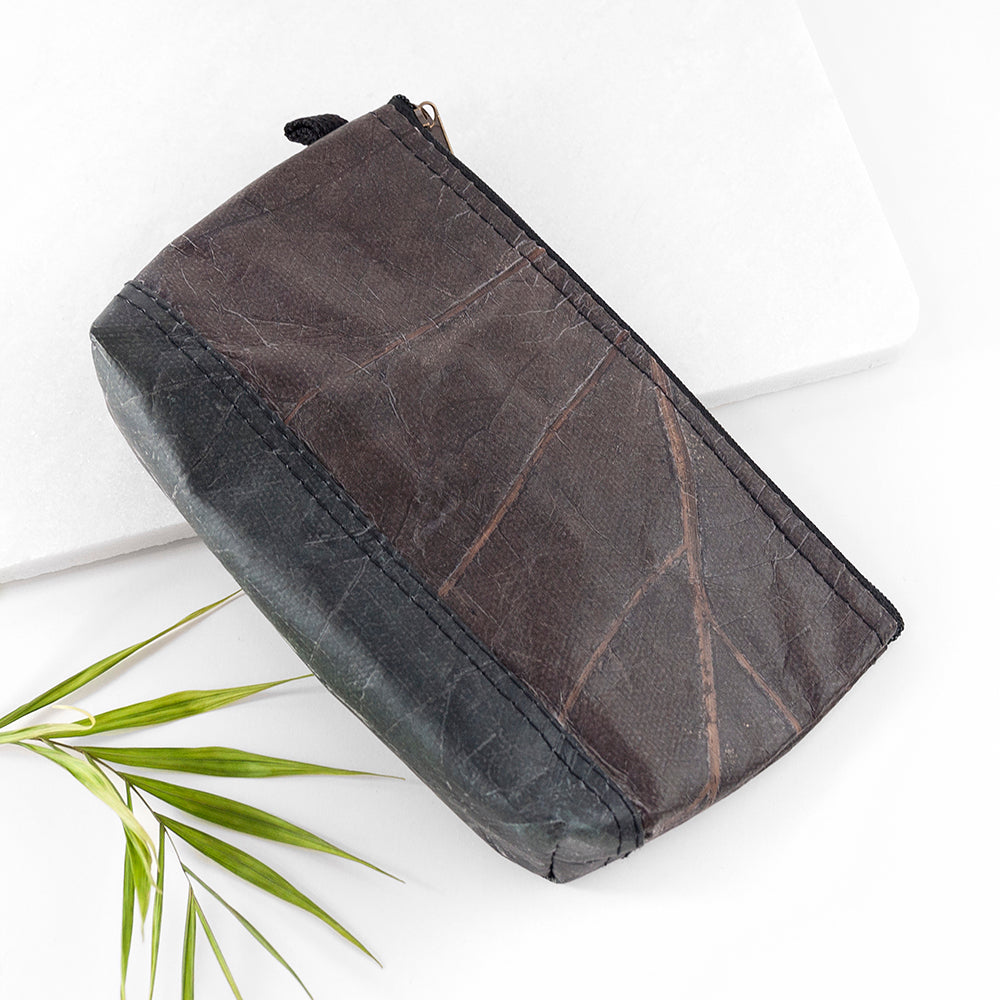 Leaf Leather Small Cosmetic Bag - Black Bottom Edge
