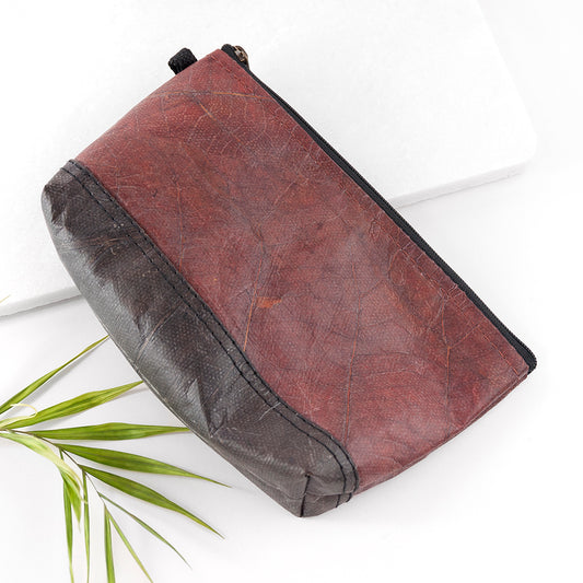 Leaf Leather Small Cosmetic Bag - Black Bottom Edge