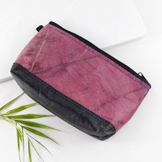 Leaf Leather Small Cosmetic Bag - Black Bottom Edge