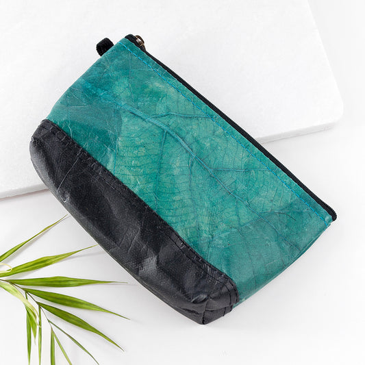 Leaf Leather Small Cosmetic Bag - Black Bottom Edge