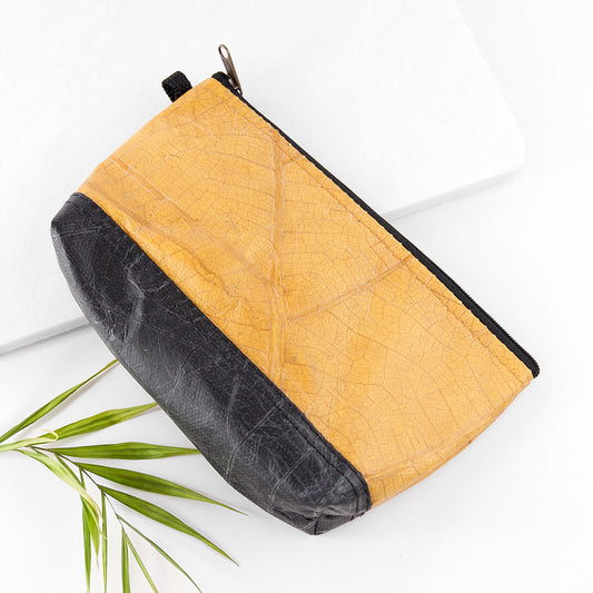Leaf Leather Small Cosmetic Bag - Black Bottom Edge