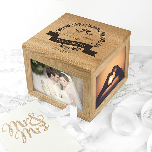 Love Birds' Oak Photo Keepsake Box