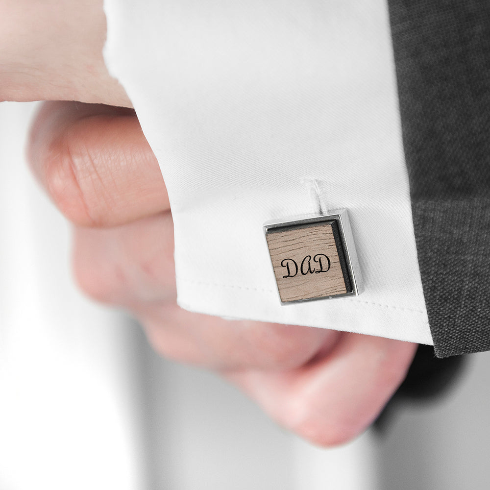 Monogram Engraved Square Walnut Cufflinks