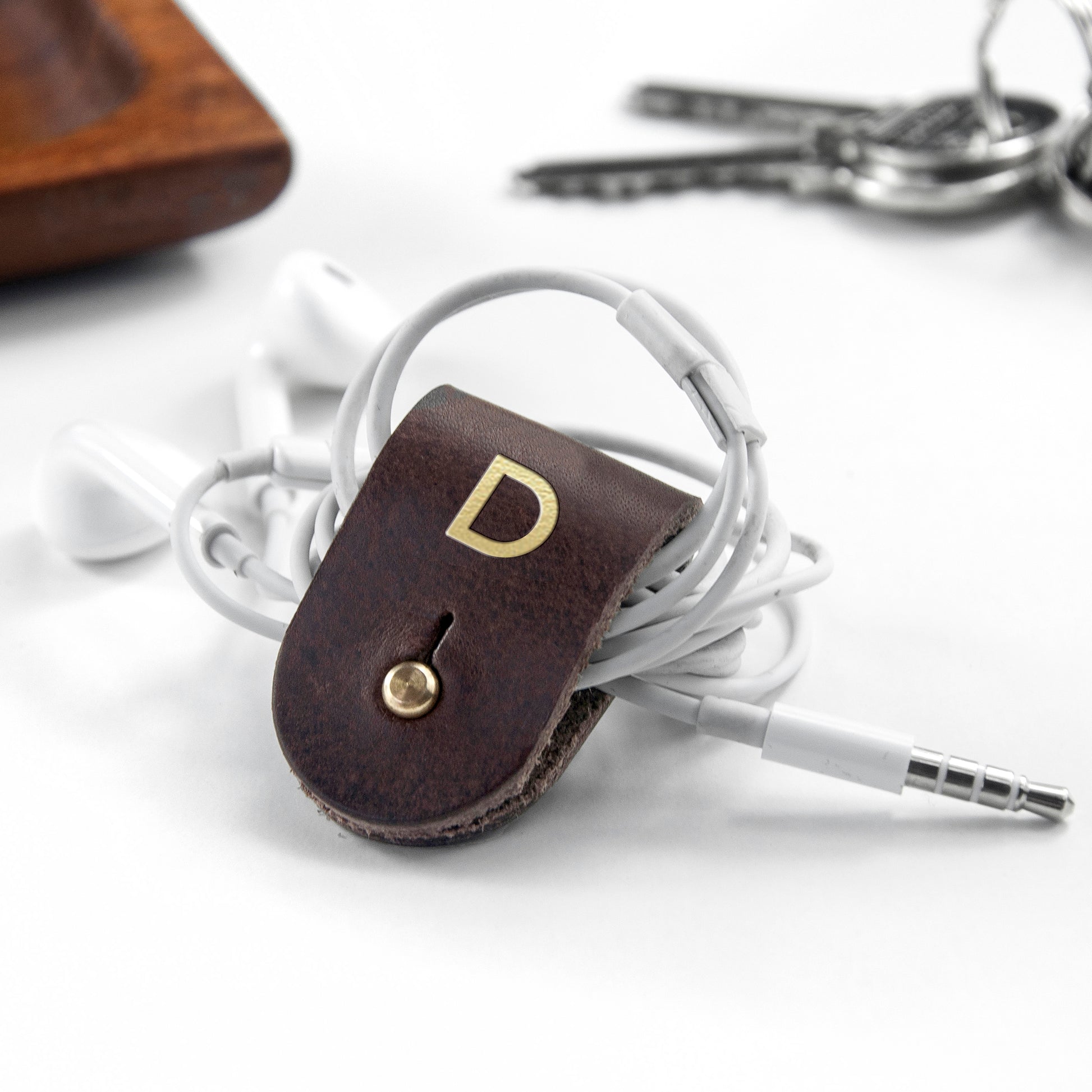 Monogrammed Leather Earphones Holder