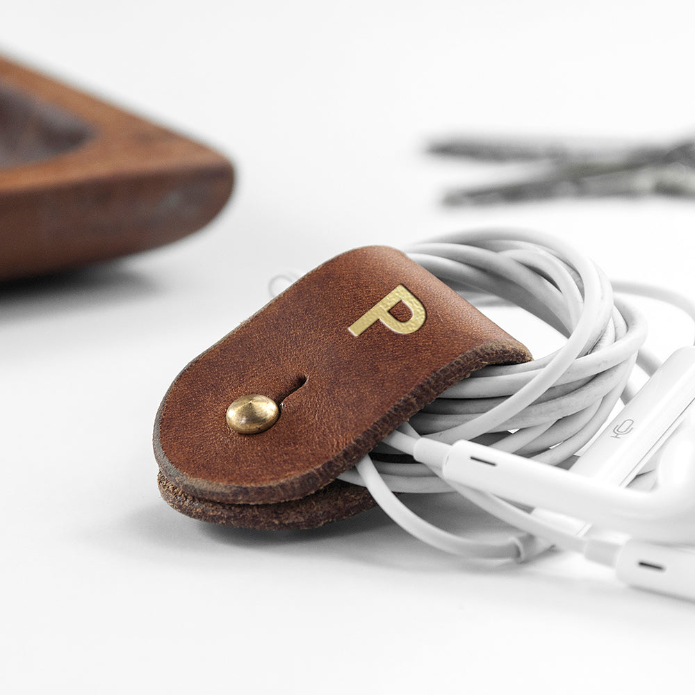 Monogrammed Leather Earphones Holder