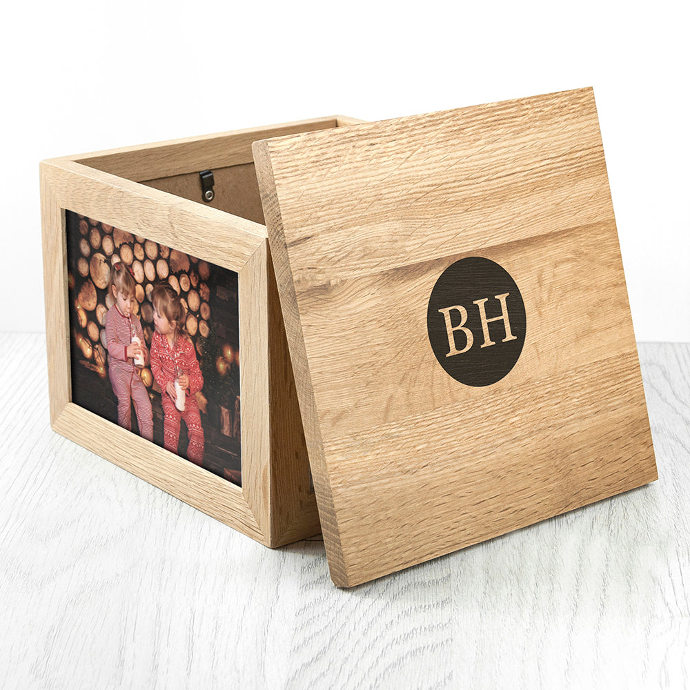 Oak Photo Keepsake Box with Initials 