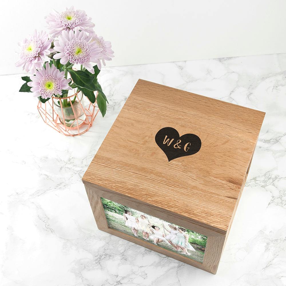 Oak Photo Keepsake Box with Initials 