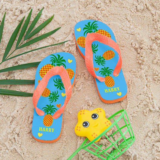 Partying Pineapples! Child's Personalised Flip Flops