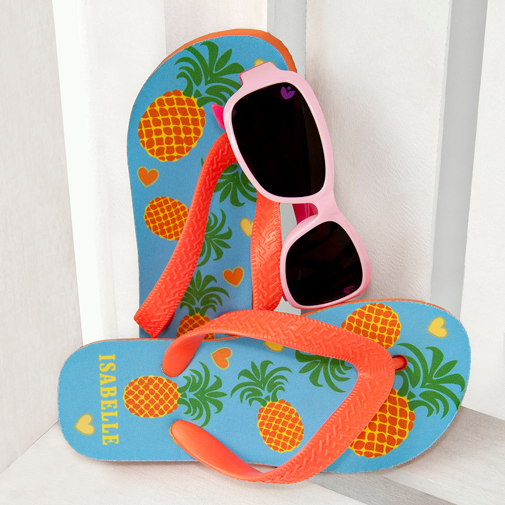 Partying Pineapples! Child's Personalised Flip Flops