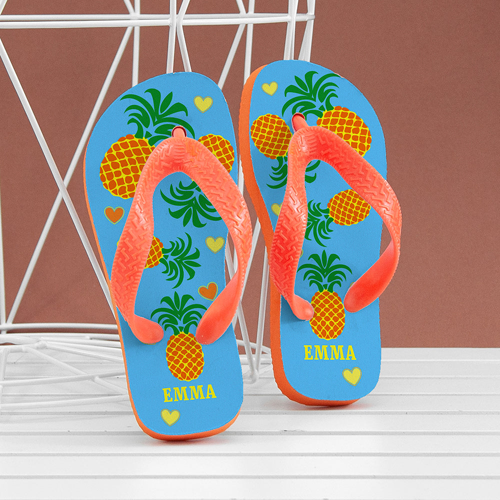 Partying Pineapples! Child's Personalised Flip Flops