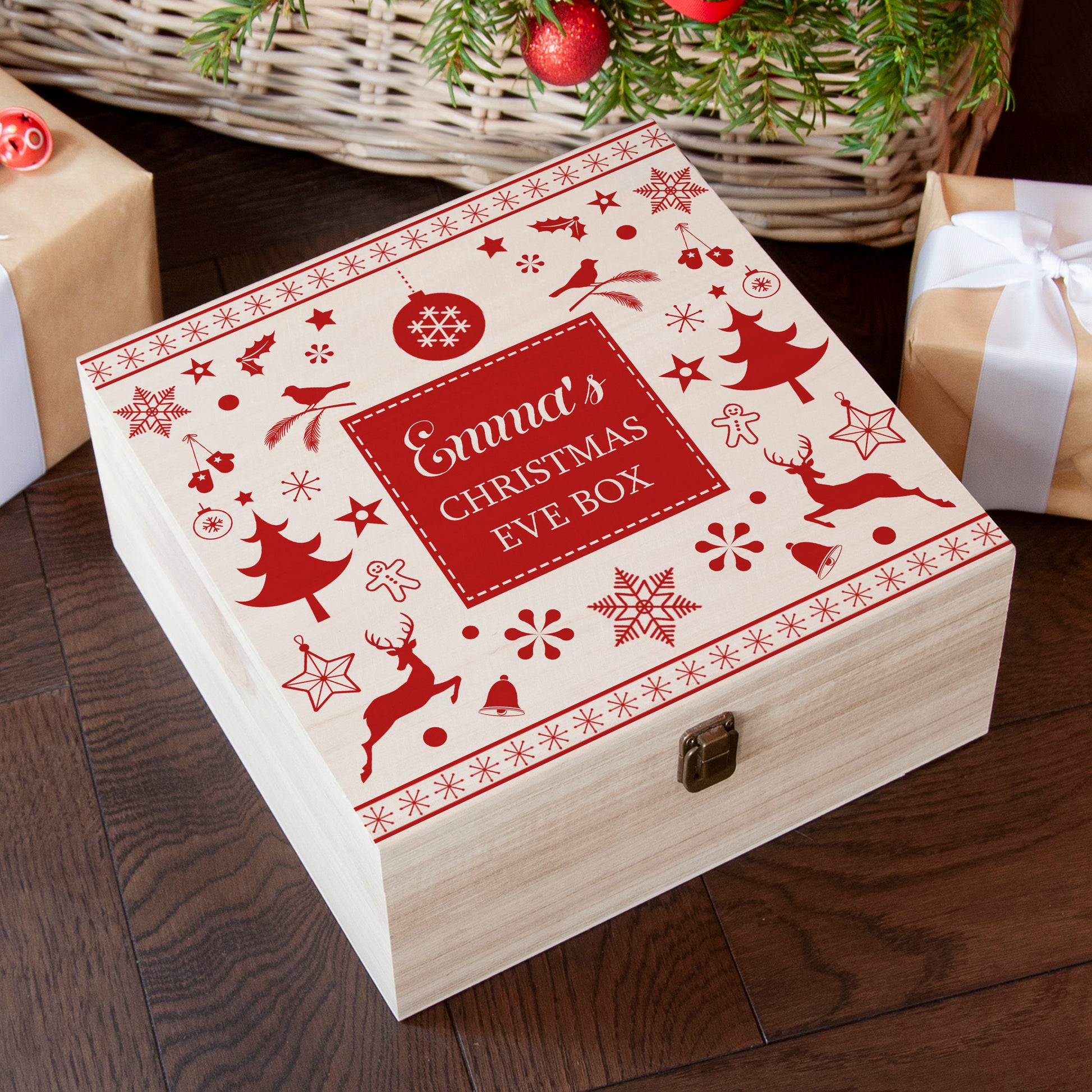 Personalised Festive Scandi Print Christmas Eve Box