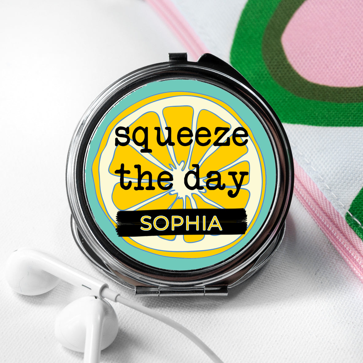 Squeeze The Day Round Compact Mirror