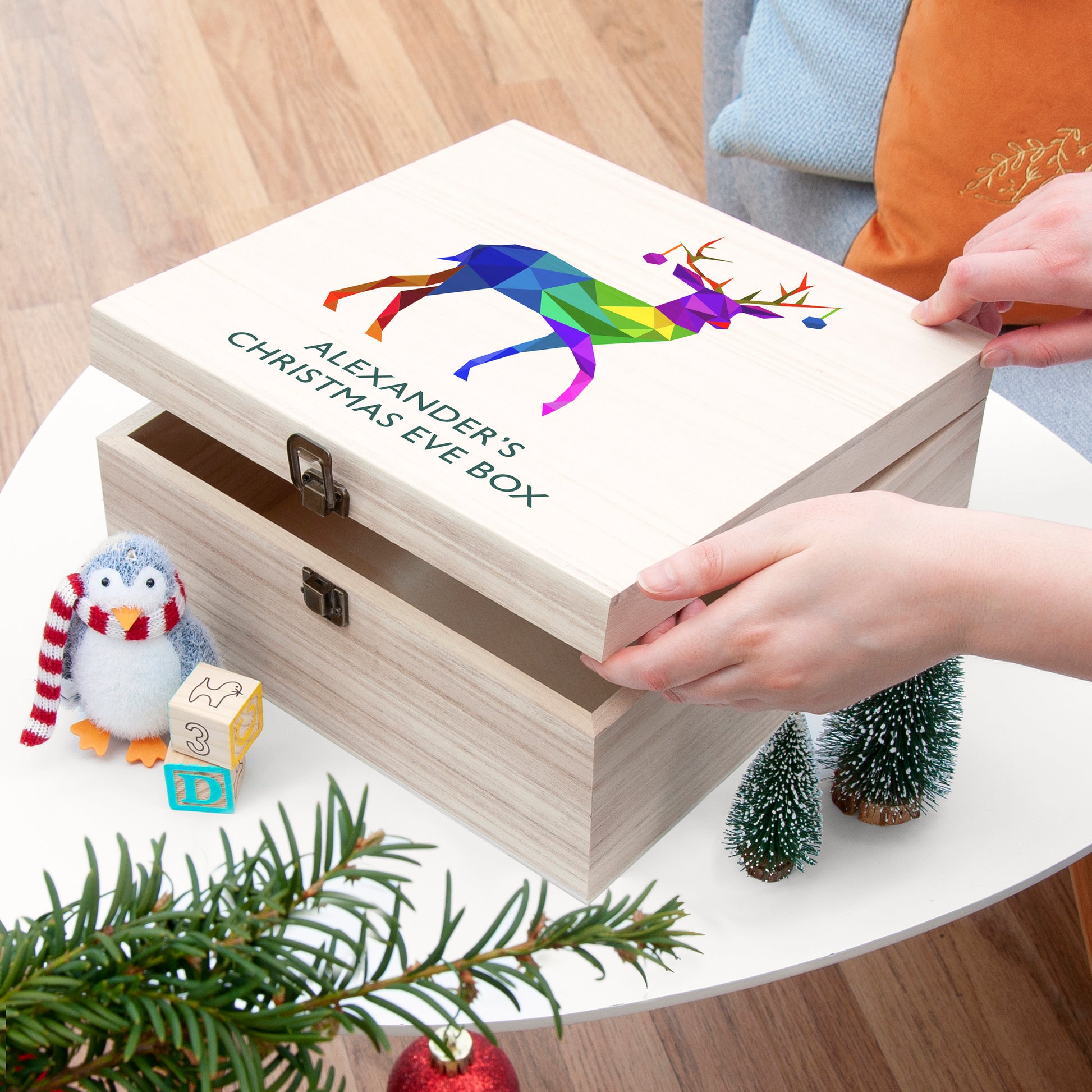Personalised Geometric Reindeer Christmas Eve Box