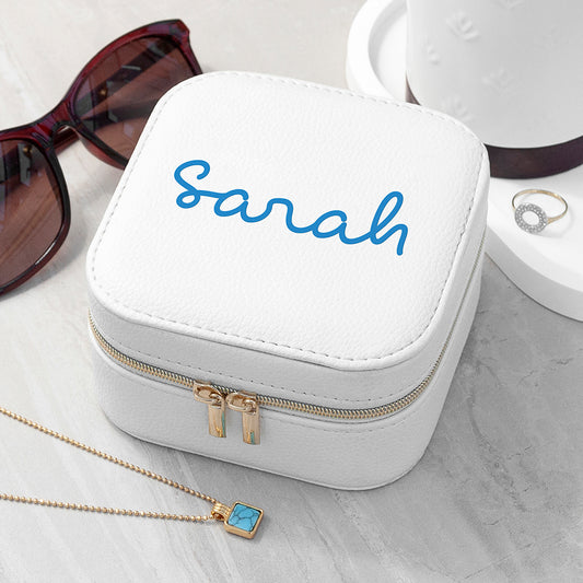 Personalised Summer Style White Jewellery Case - Blue
