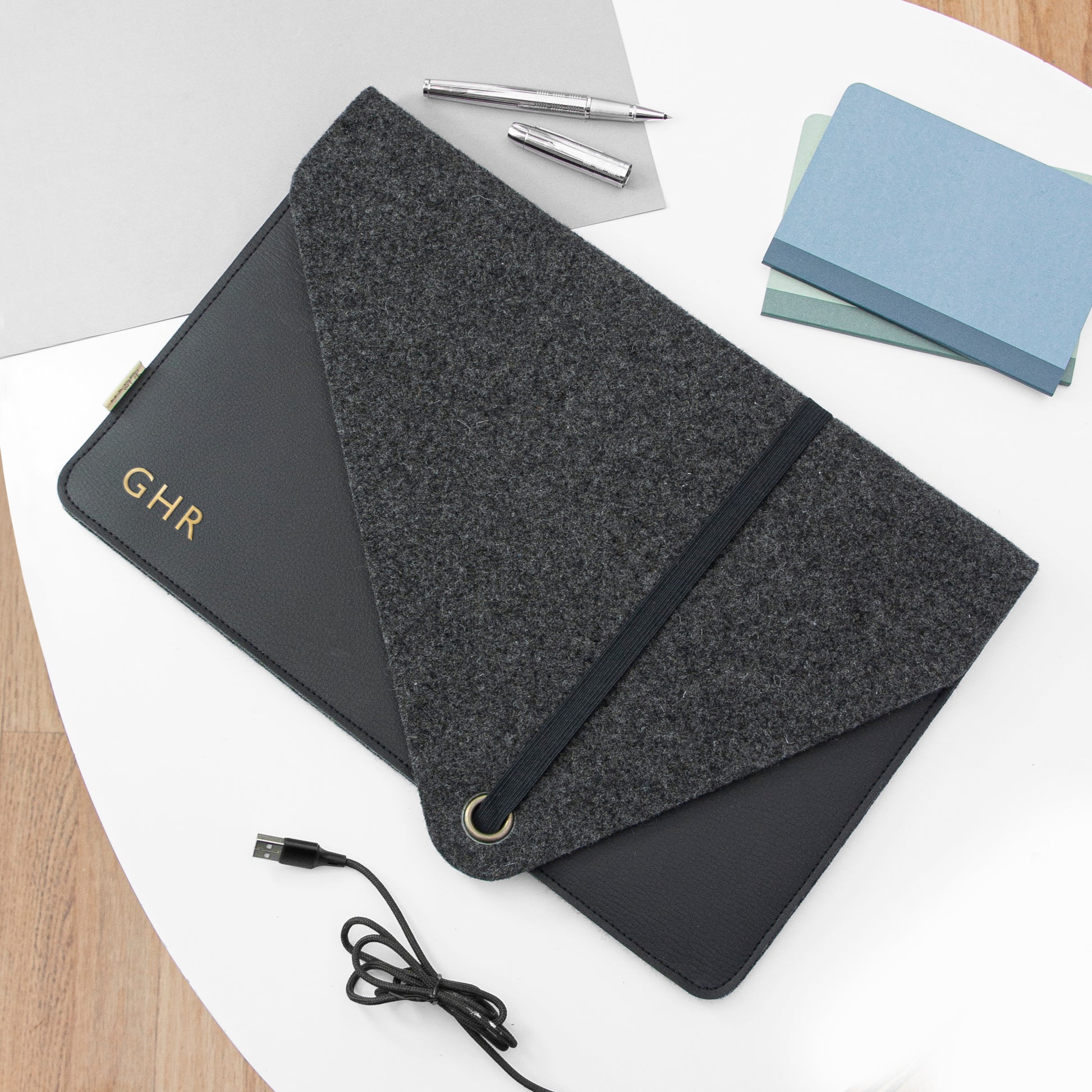 Monogrammed Black Vegan Apple Leather Laptop Sleeve - 13 inch