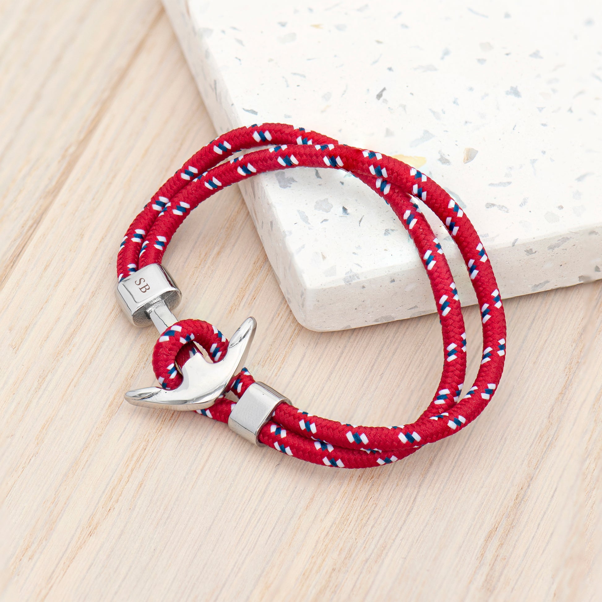 Personalised Mens Red Rope Nautical Anchor Bracelet
