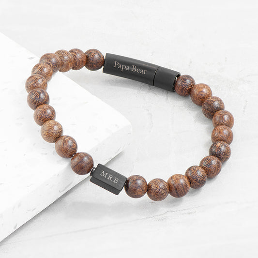 Personalised Men's Black Clasp Wooden Bracelet