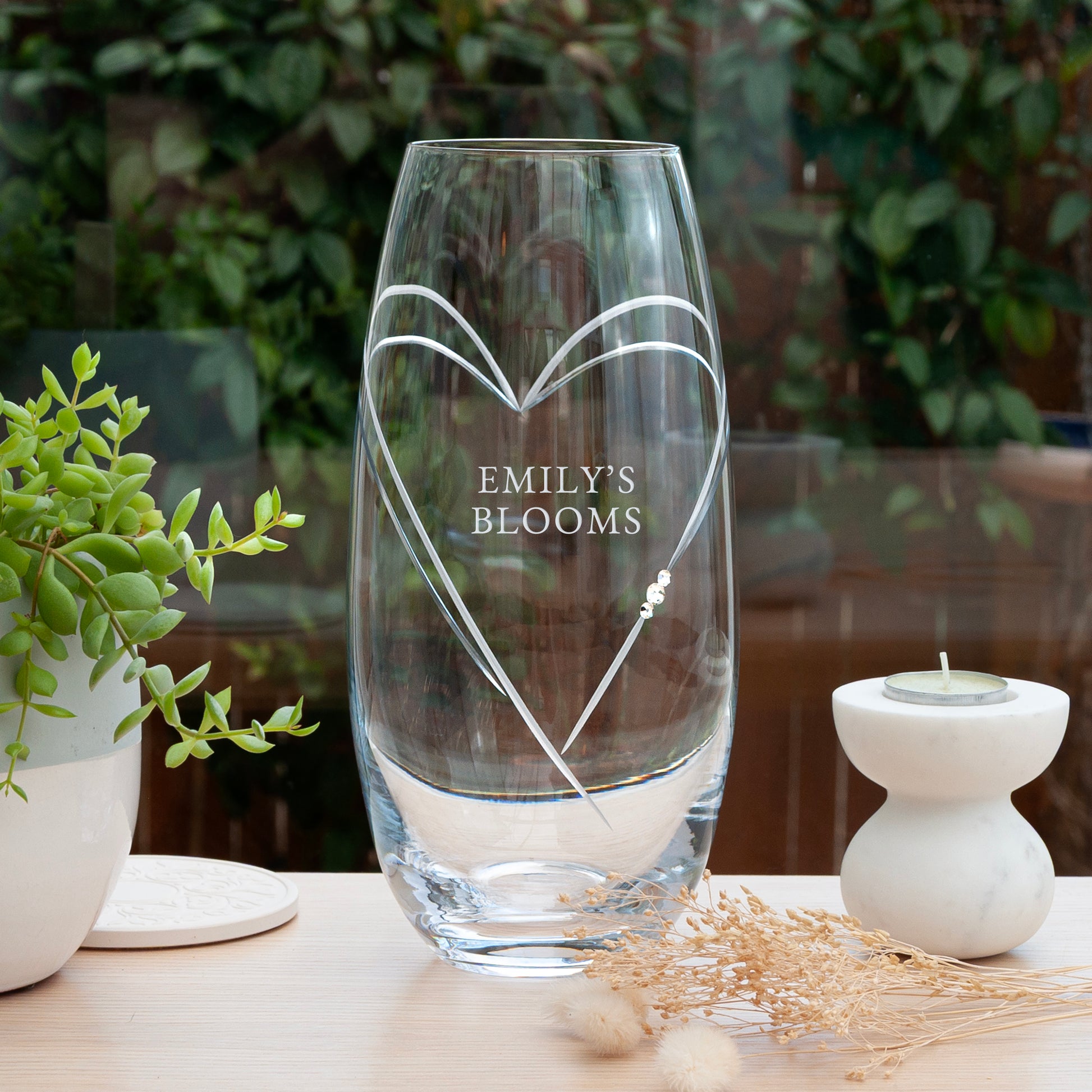 Personalised Hearts Barrel Vase with Swarovski Crystals