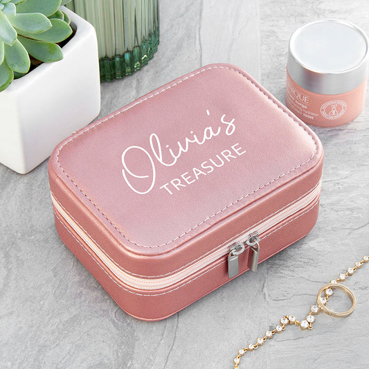 Personalised Pink My Treasure Travel Jewellery Case