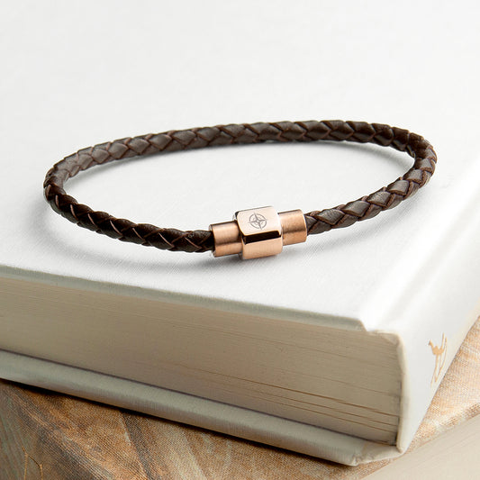 Personalised Men's Travel Compass Woven Leather Bracelet
