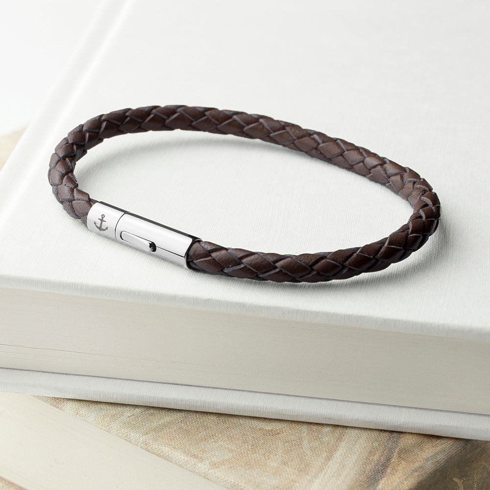 Personalised Men's Anchor Capsule Leather Bracelet