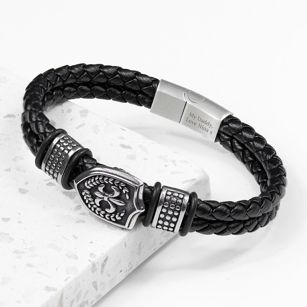 Personalised Men's Warrior Shield Leather Bracelet