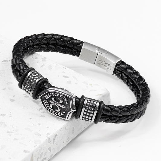 Personalised Men's Warrior Shield Leather Bracelet
