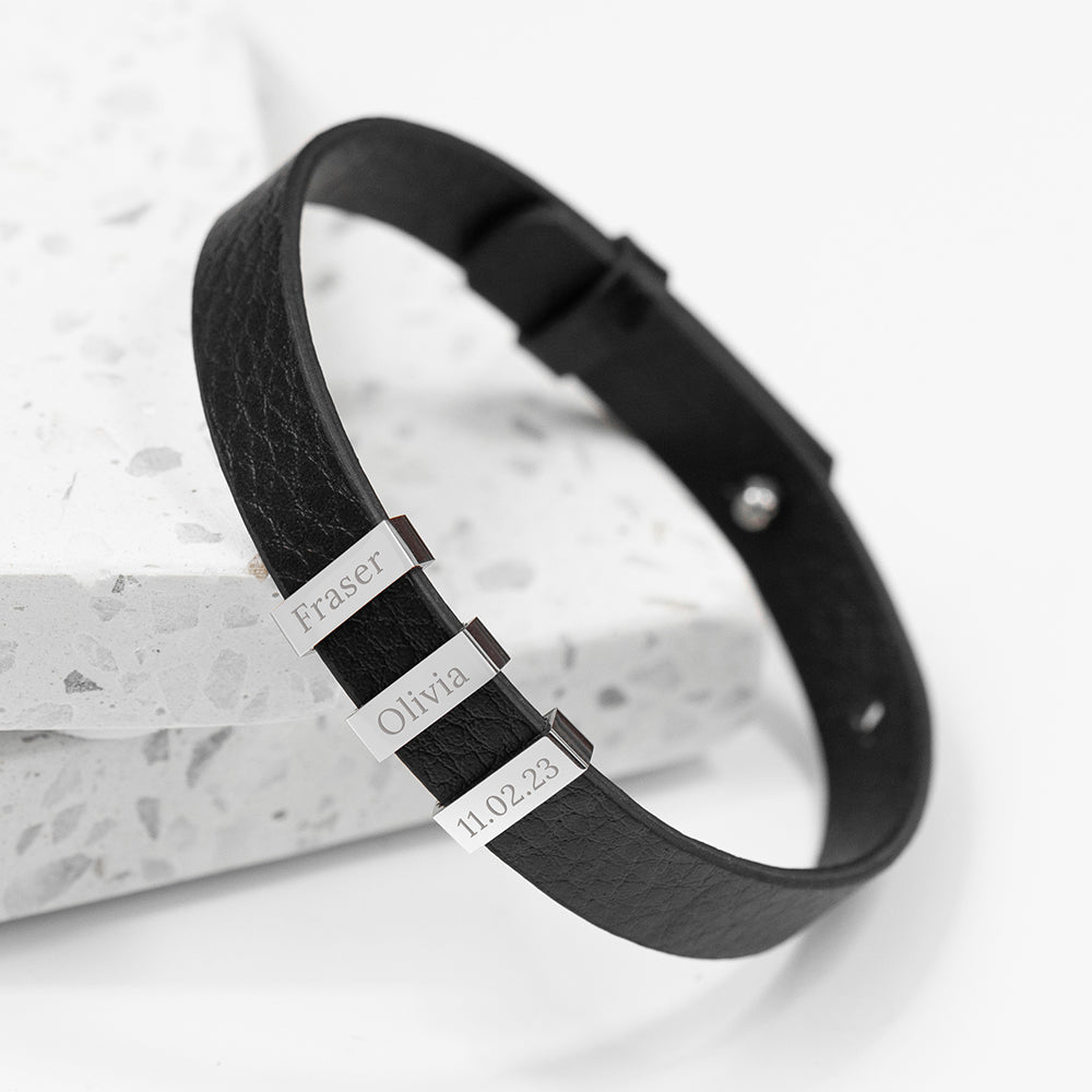 Personalised Men's Soho Tag Black Leather Bracelet