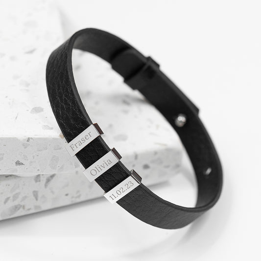 Personalised Men's Soho Tag Black Leather Bracelet