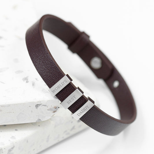 Personalised Men's Soho Tag Brown Leather Bracelet